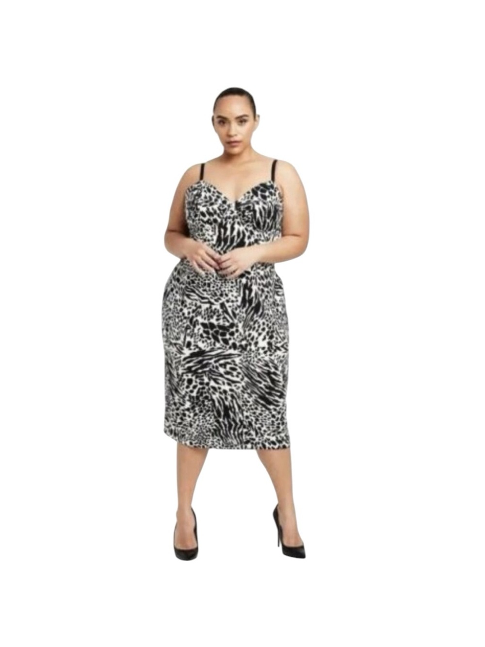 Plus Size Black & White Animal Print Bodycon Dress 1X